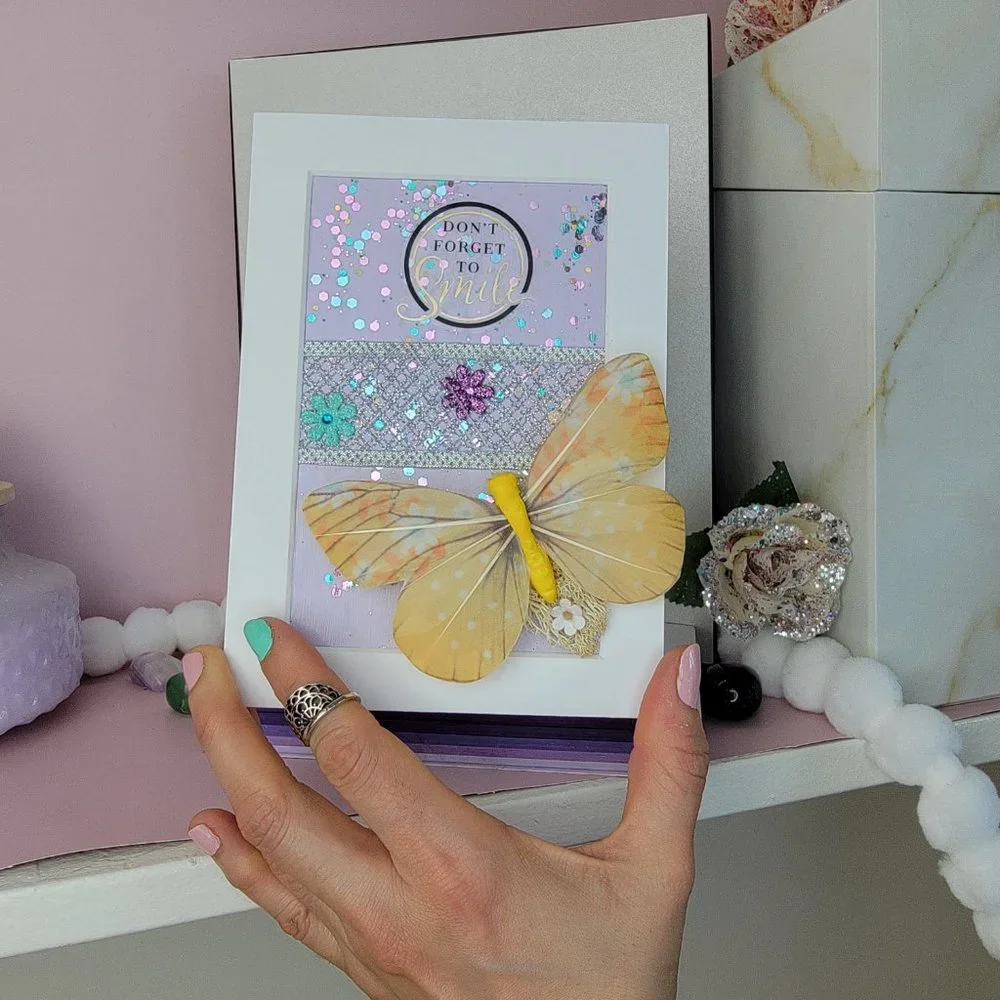 Colorful butterfly Handmade card Art wall Home Decor purple yellow gift